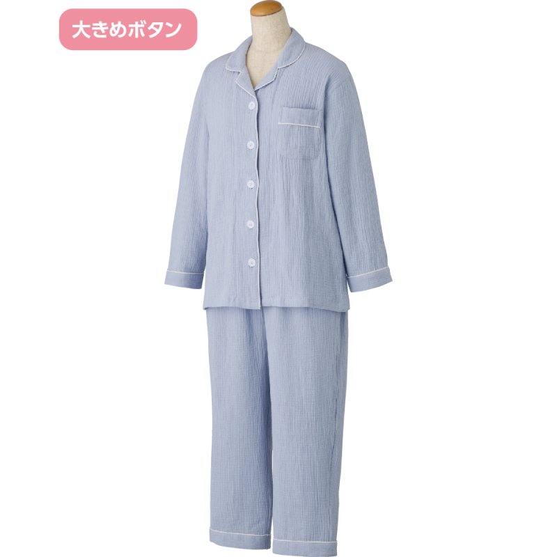 画像1: 大きめボタン2重ガーゼパジャマ(年間素材） (1)